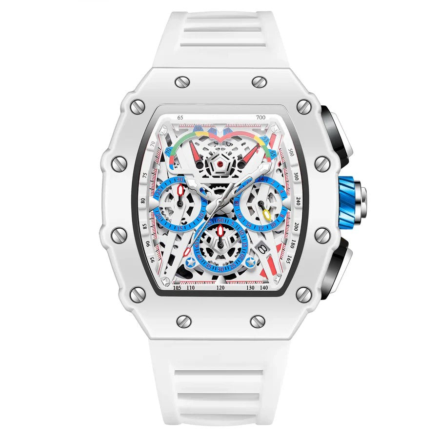 Relógio masculino com caixa tonneau e pulseira de silicone