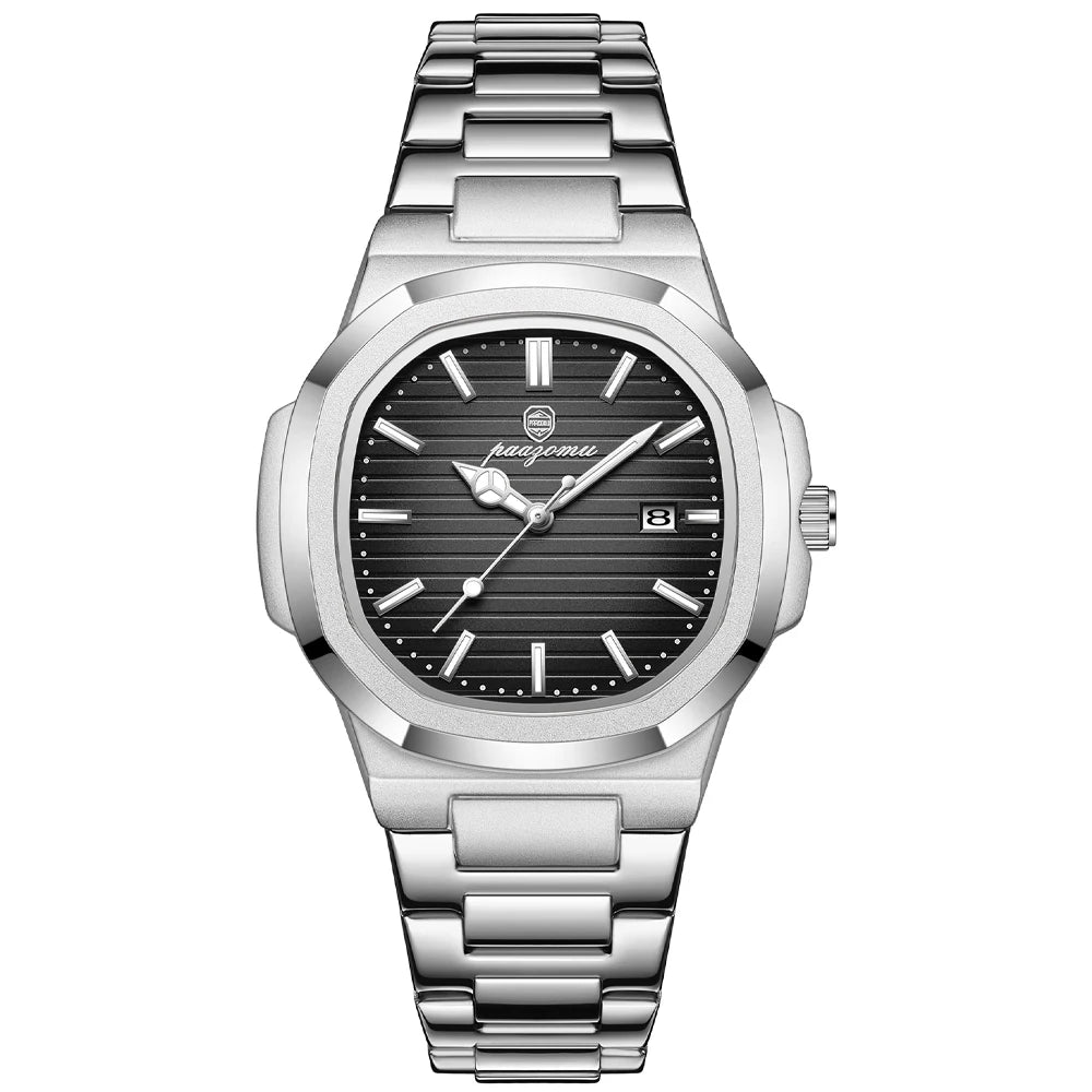 Relogio masculino de luxo Noble I002 prata e preto