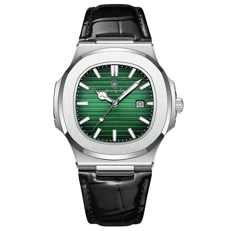 Noble™ I004 com pulseira de couro legítimo e cronógrafo clássico
