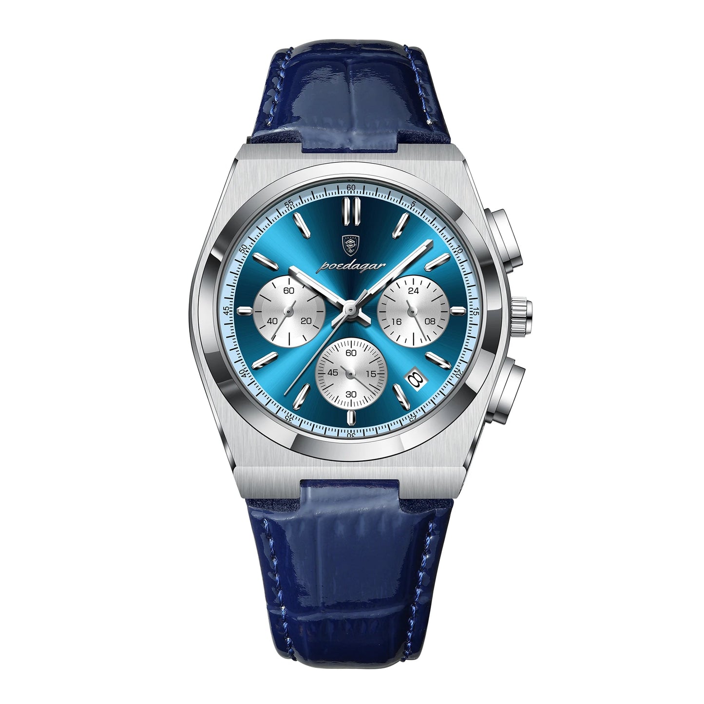 Design refinado inspirado em Tom Brady, com pulseira de couro e cronógrafo
