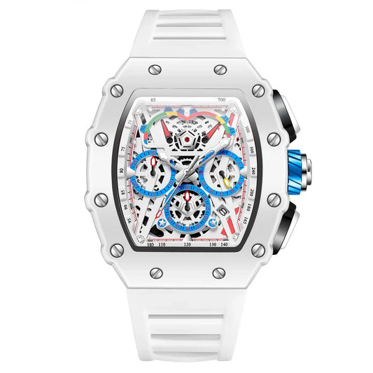 Relógio masculino com caixa tonneau e pulseira de silicone
